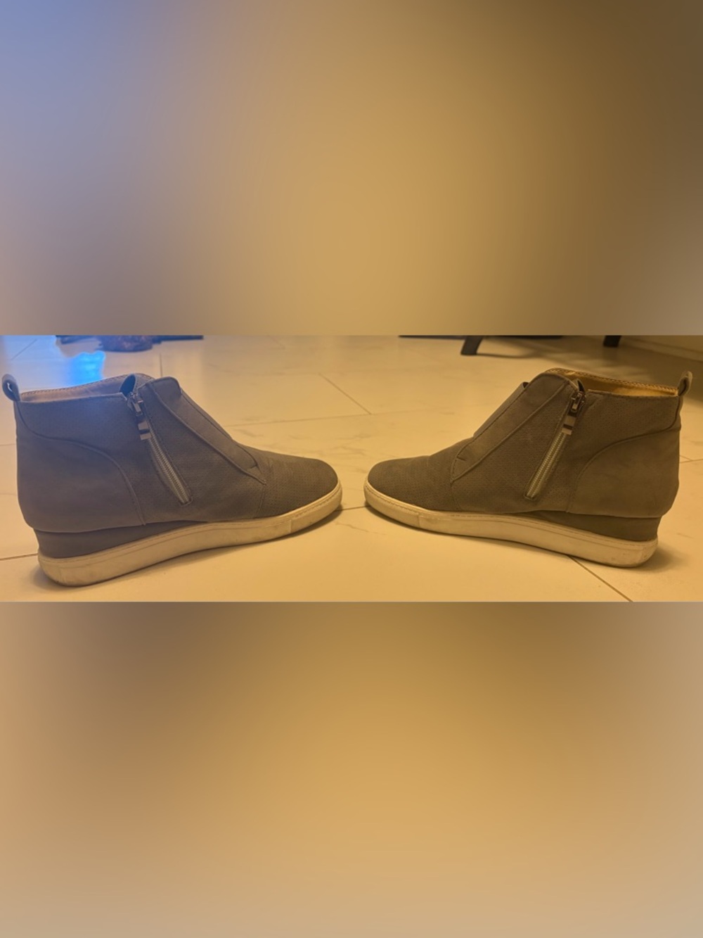 Mid-Top Slip-On Sneakers in Taupe Gray with Side Zip